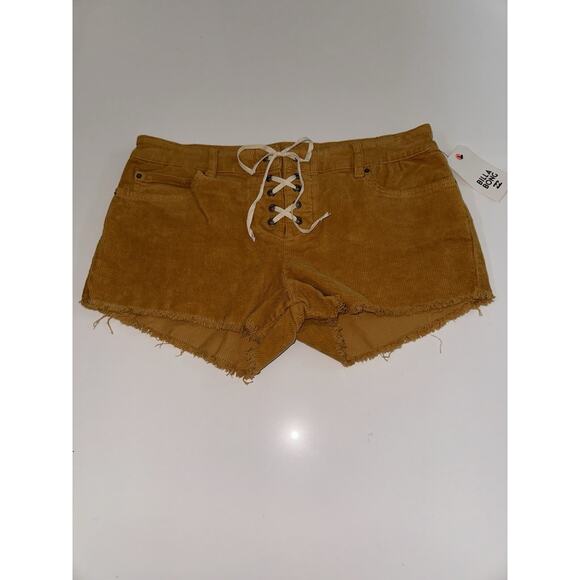 Billabong Corduroy Cutoff Shorts Sz 28 Lite Hearted Lace Up Pockets Stretch Gold - Picture 6 of 10